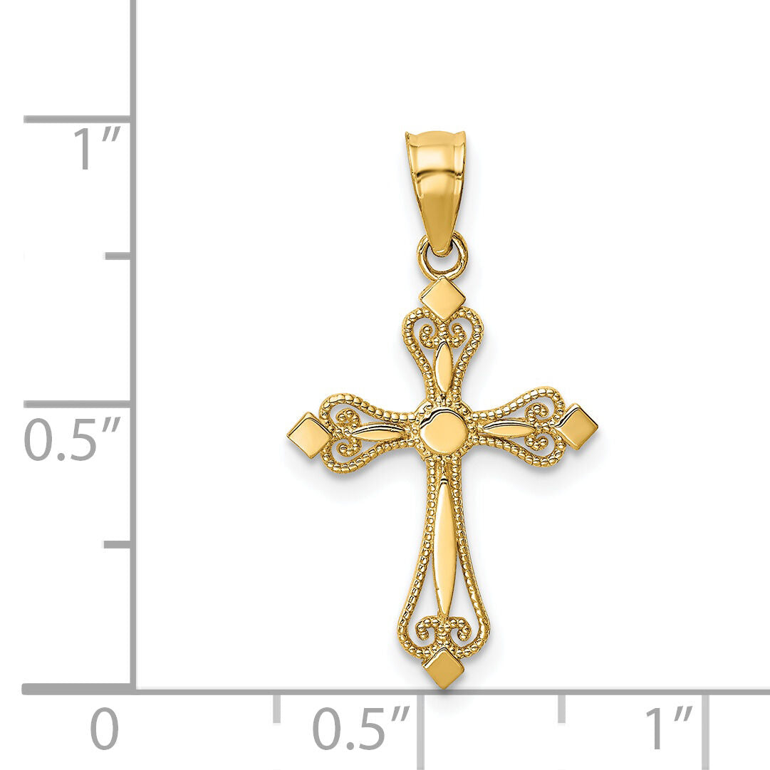 14k Mini Budded Cross Pendant-K5025