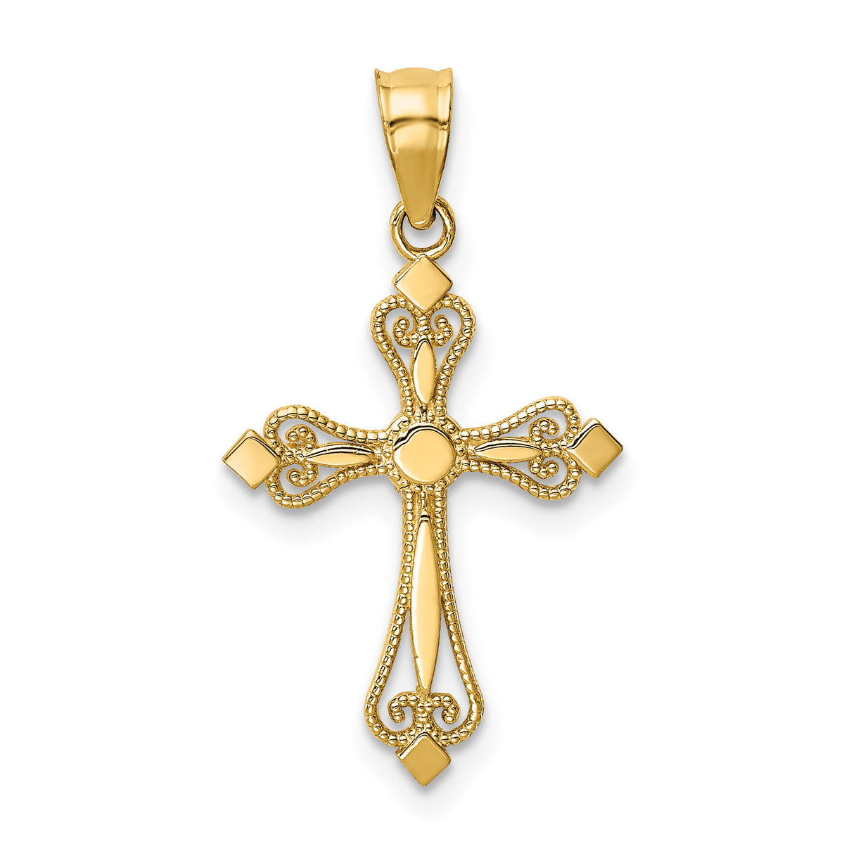 14k Mini Budded Cross Pendant-K5025