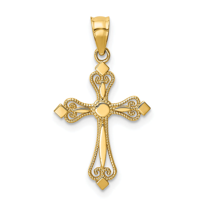 14k Mini Budded Cross Pendant-K5025