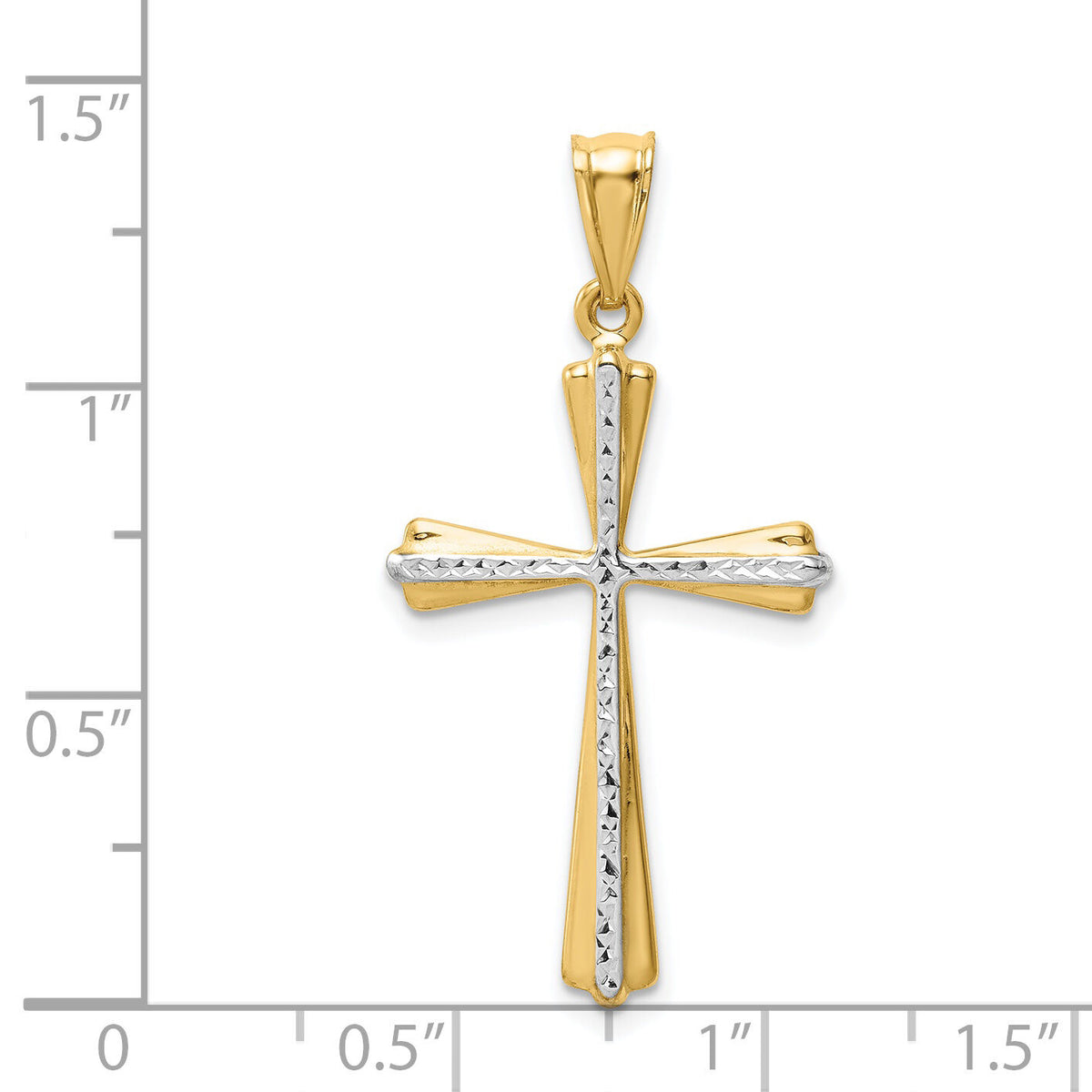 14k w/Rhodium Diamond Cut Cross Pendant-K5034