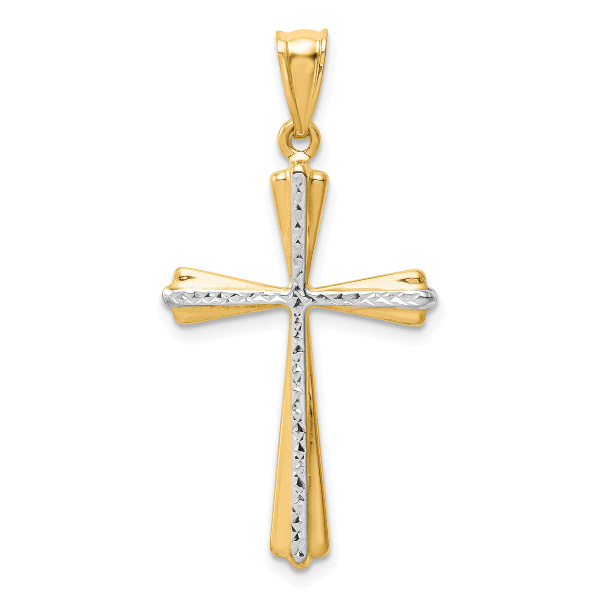 14k w/Rhodium Diamond Cut Cross Pendant-K5034