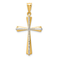 14k w/Rhodium Diamond Cut Cross Pendant-K5034