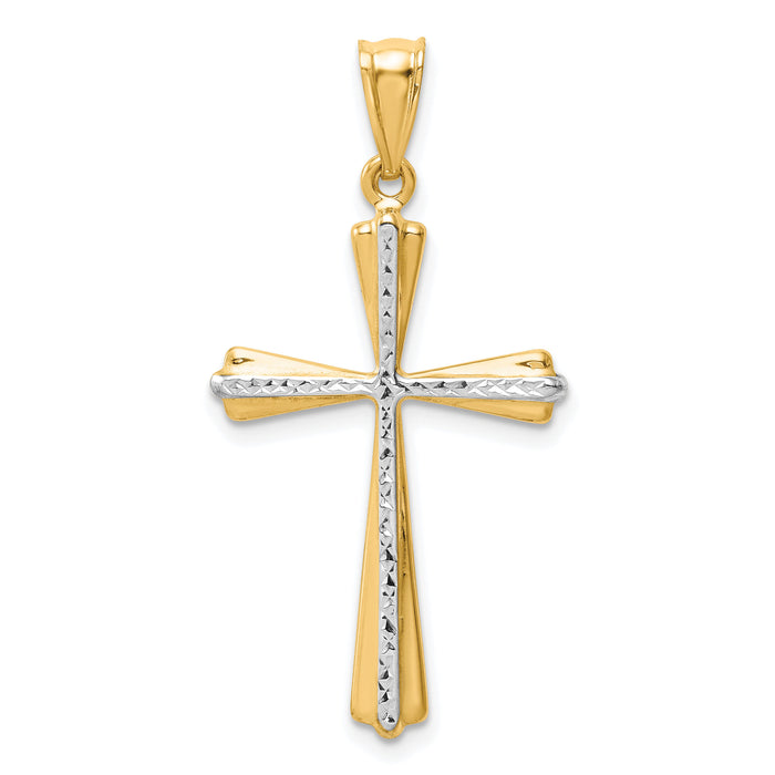 14k w/Rhodium Diamond Cut Cross Pendant-K5034