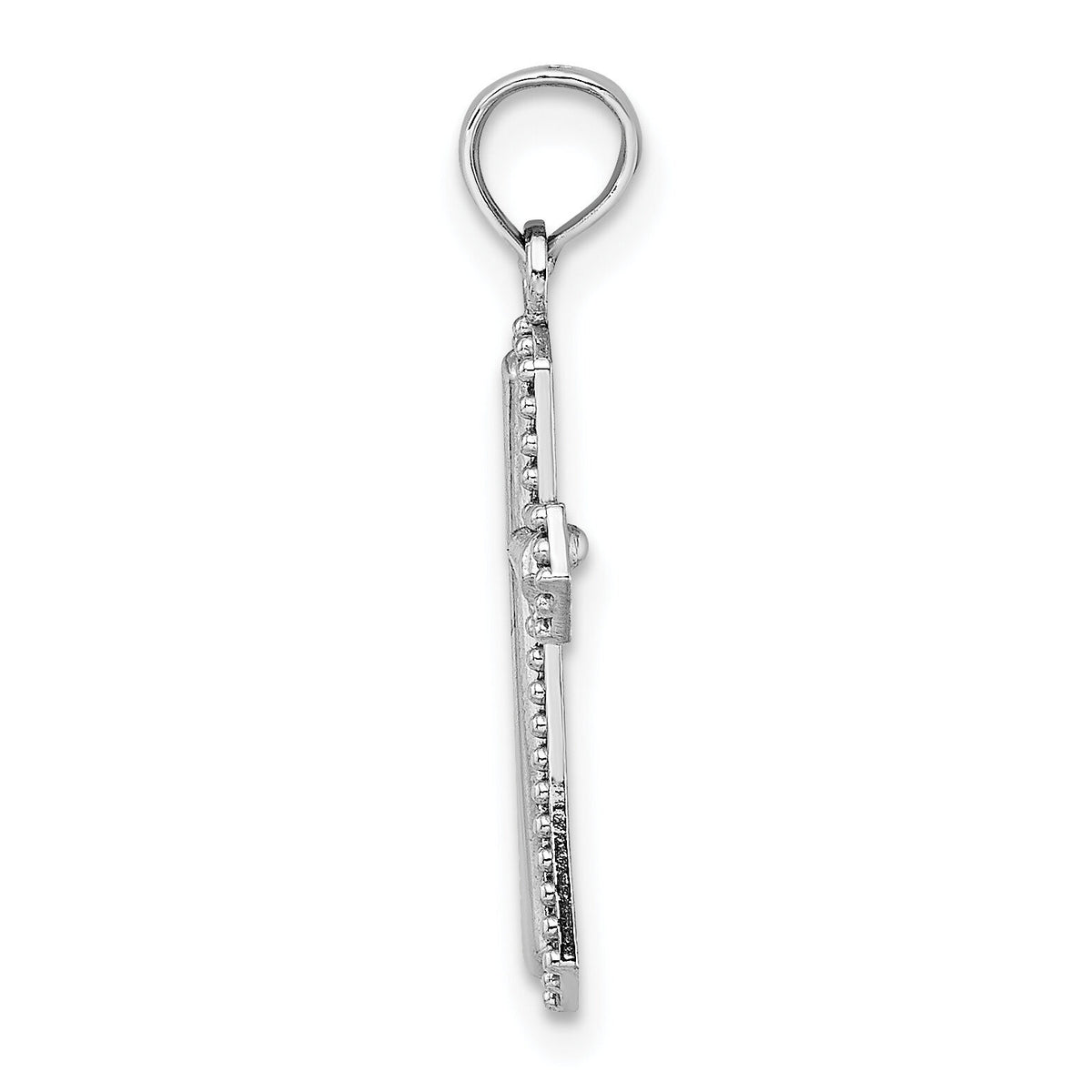 14K White Gold Beaded Trim Cross Charm-K5046W