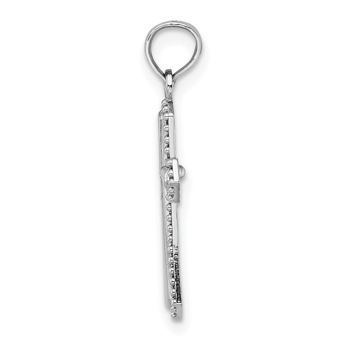 14K White Gold Beaded Trim Cross Charm-K5046W