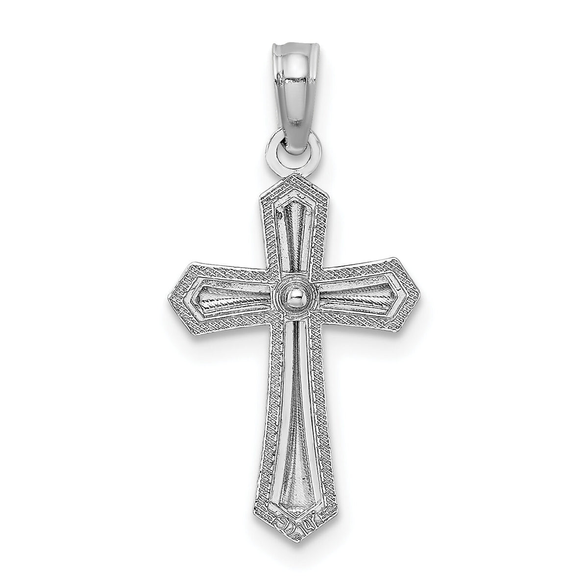 14K White Gold Beaded Trim Cross Charm-K5046W