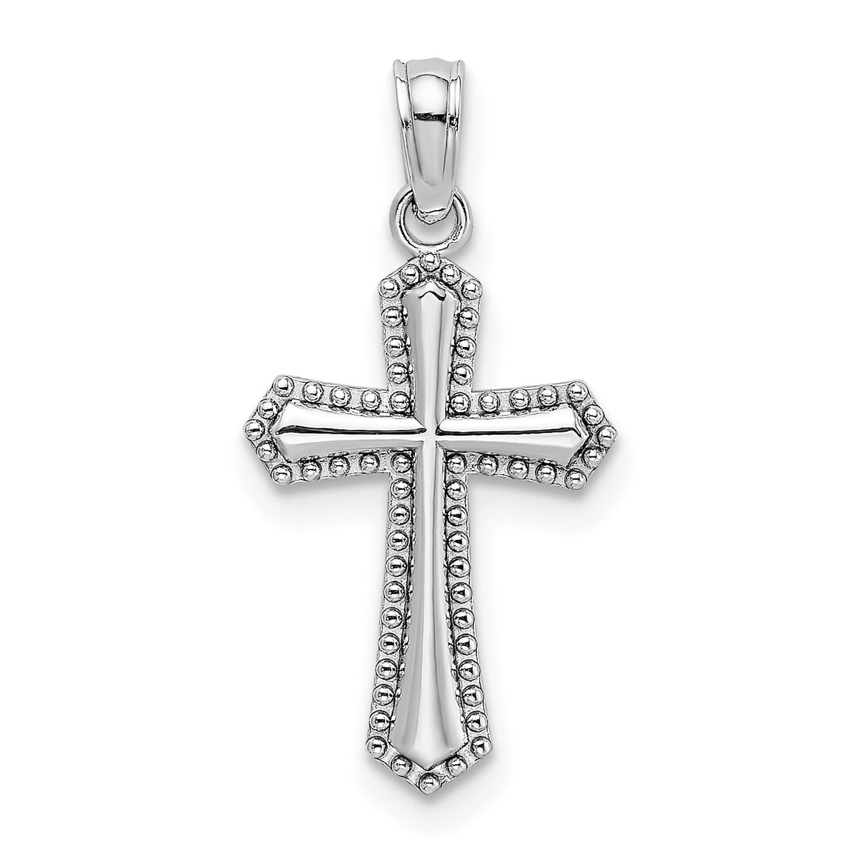 14K White Gold Beaded Trim Cross Charm-K5046W