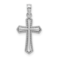 14K White Gold Beaded Trim Cross Charm-K5046W