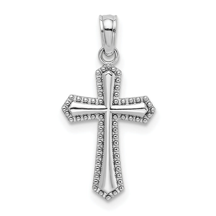 14K White Gold Beaded Trim Cross Charm-K5046W