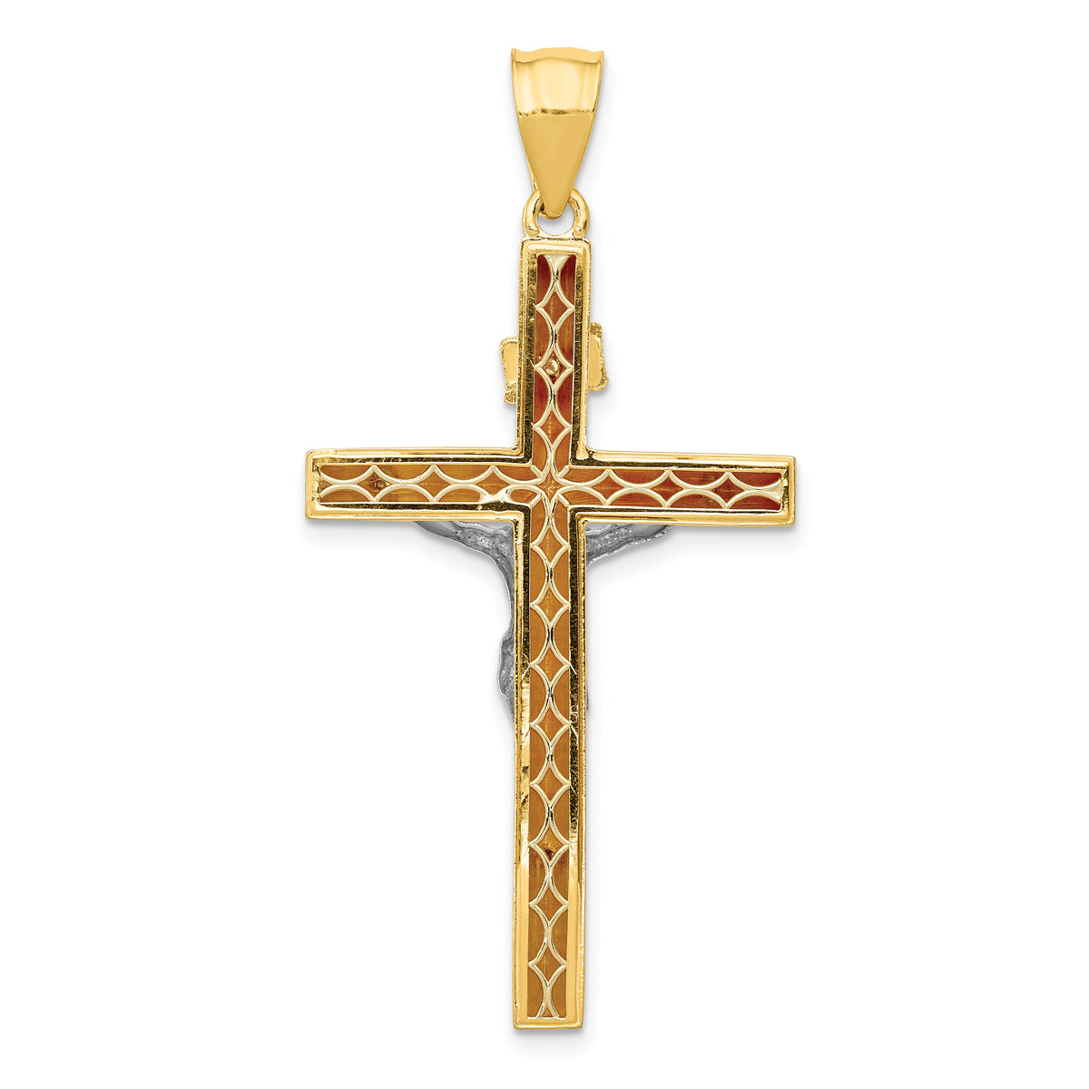 14k Two-tone INRI Hollow Crucifix Pendant-K505