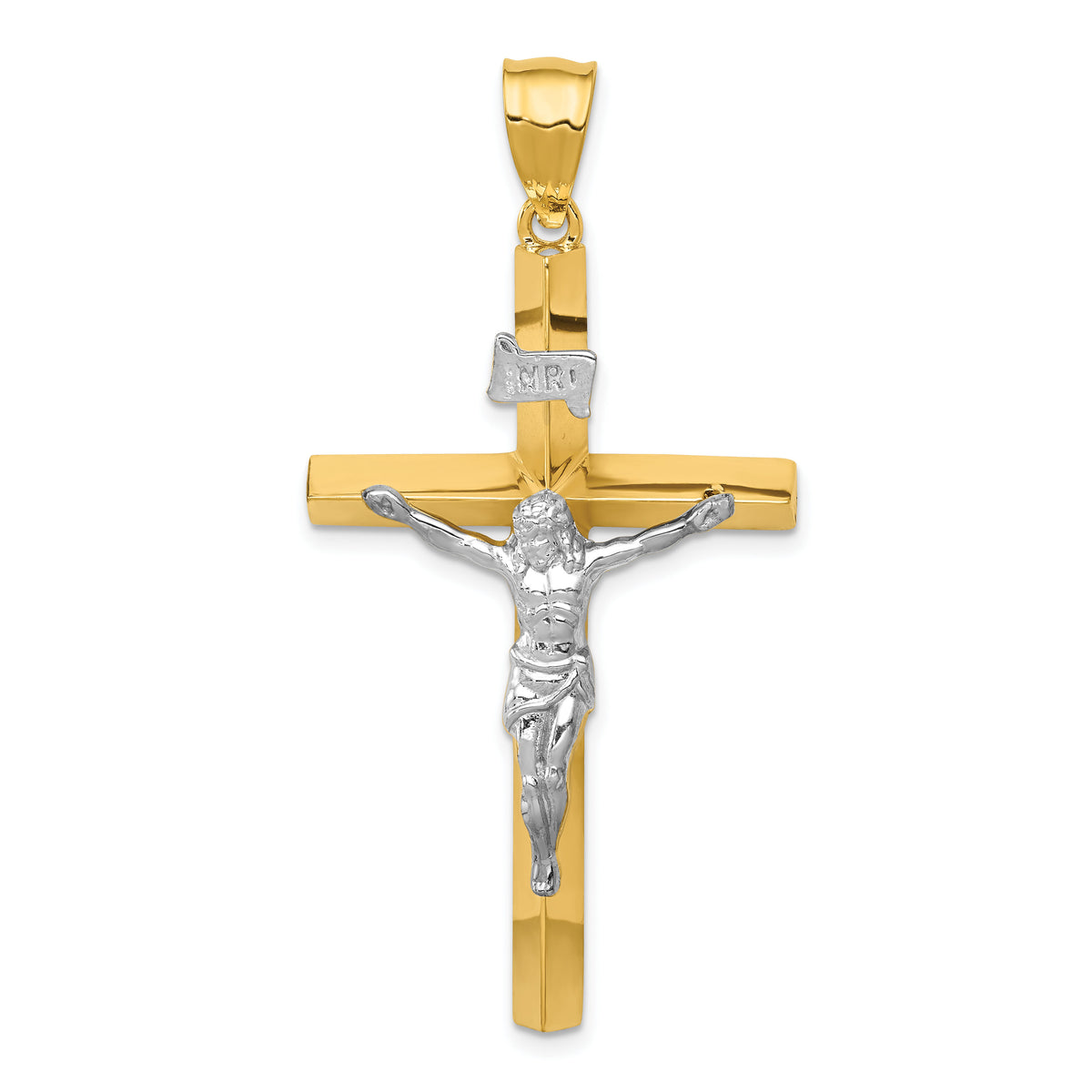 14k Two-tone INRI Hollow Crucifix Pendant-K505