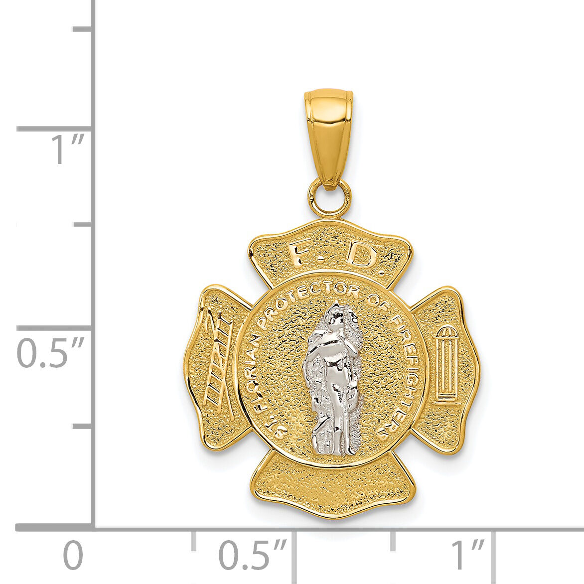 14k Two-tone Saint Florian Medal Pendant-K5083