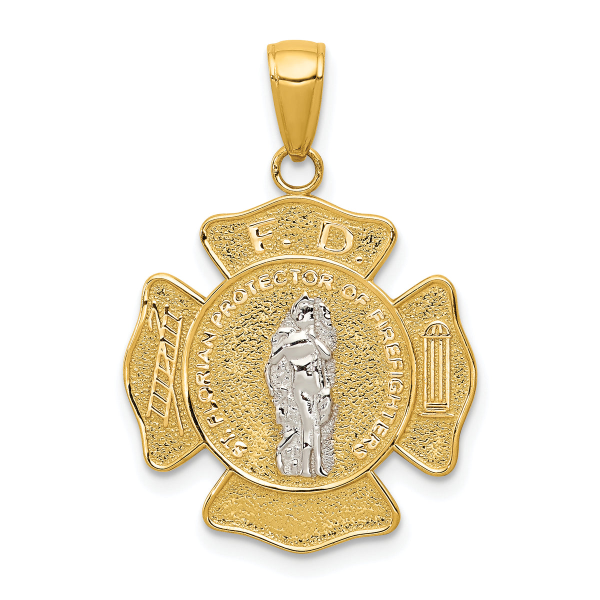 14k Two-tone Saint Florian Medal Pendant-K5083