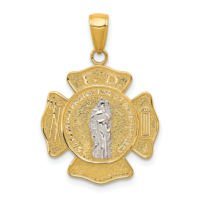 14k Two-tone Saint Florian Medal Pendant-K5083
