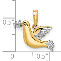 14k White Rhodium Polished Diamond-cut Dove Charm-K5089D/C