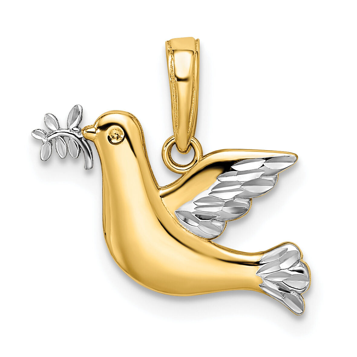 14k White Rhodium Polished Diamond-cut Dove Charm-K5089D/C