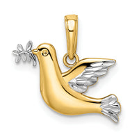 14k White Rhodium Polished Diamond-cut Dove Charm-K5089D/C