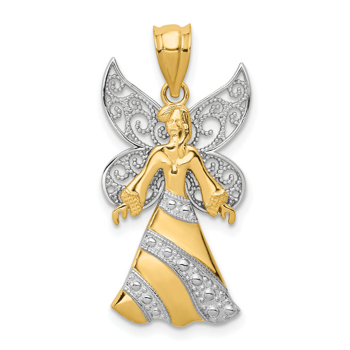 14KTwo-tone W/Rhodium Angel Pendant-K5095