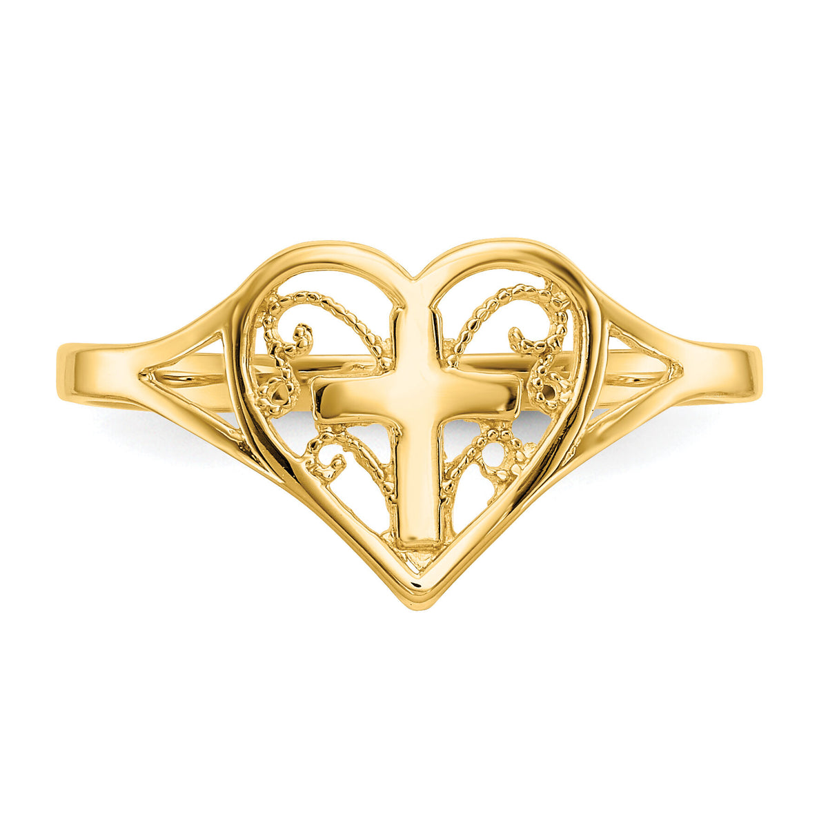 14k Polished Heart w/ Cross Ring-K5117