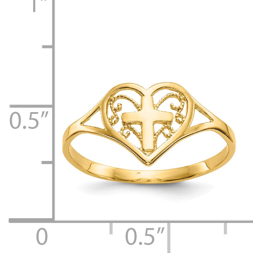 14k Polished Heart w/ Cross Ring-K5117