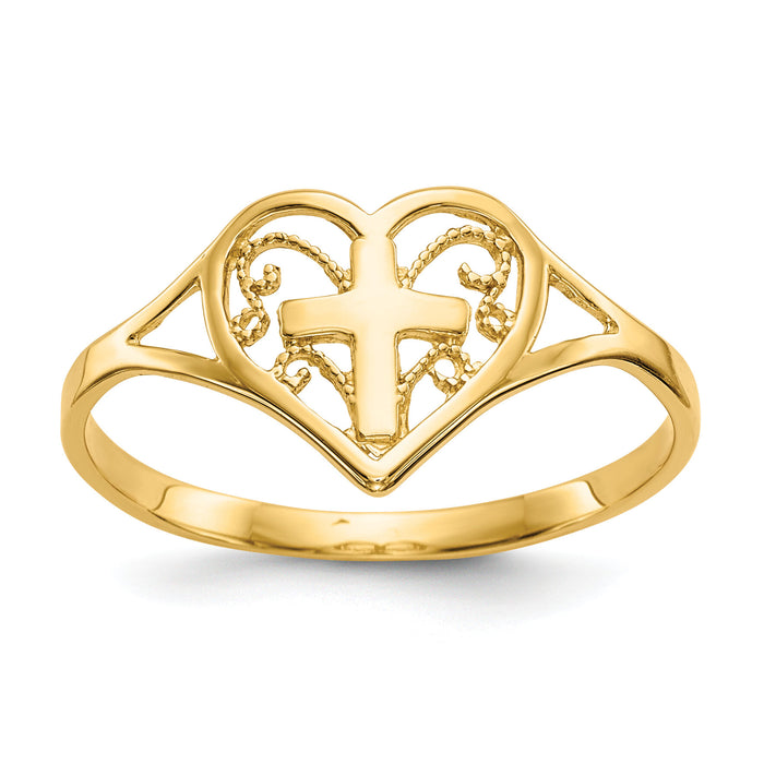 14k Polished Heart w/ Cross Ring-K5117