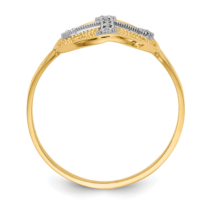 14k Yellow & White Gold Diamond Filigree Cross Ring-K5120