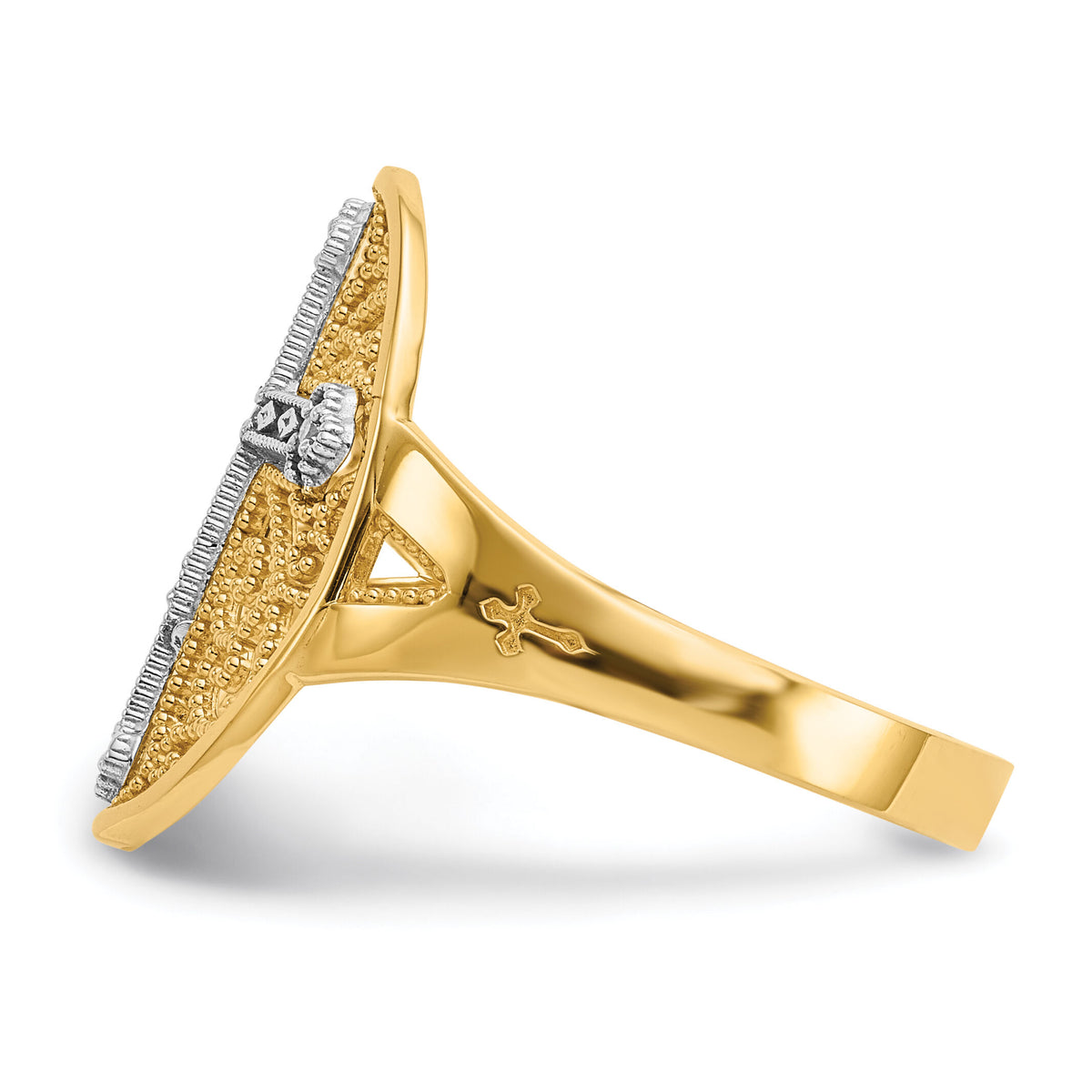 14k Yellow & White Gold Diamond Filigree Cross Ring-K5120