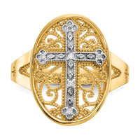 14k Yellow & White Gold Diamond Filigree Cross Ring-K5120