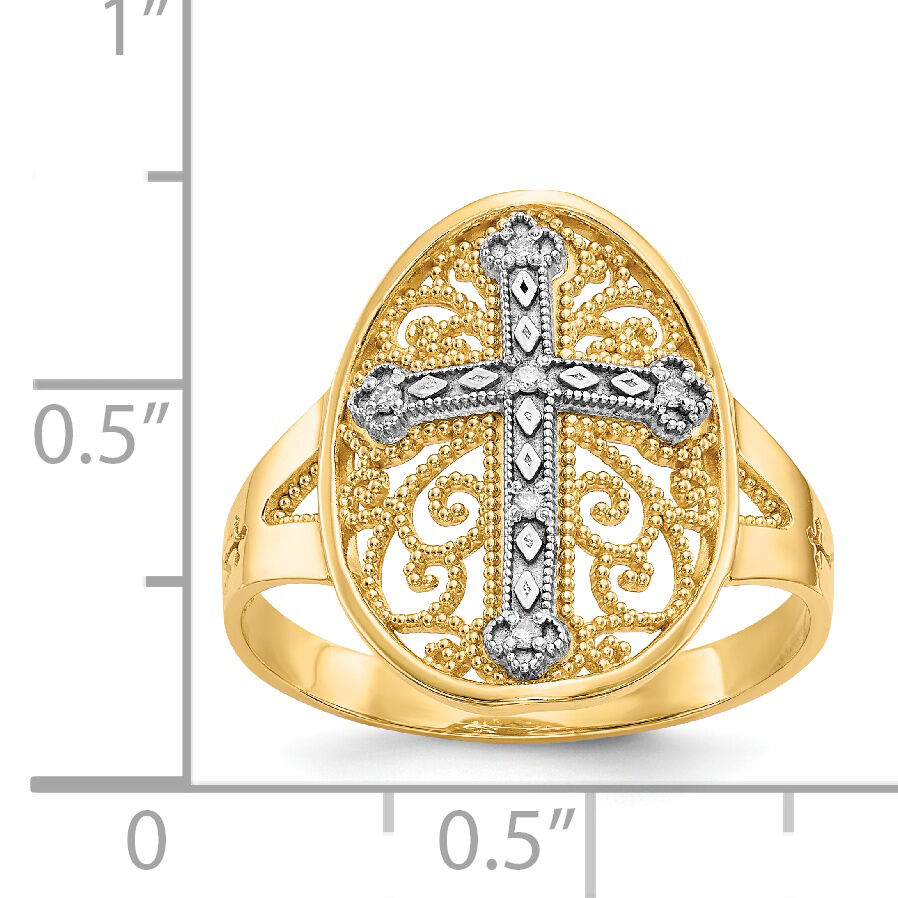 14k Yellow & White Gold Diamond Filigree Cross Ring-K5120