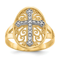 14k Yellow & White Gold Diamond Filigree Cross Ring-K5120