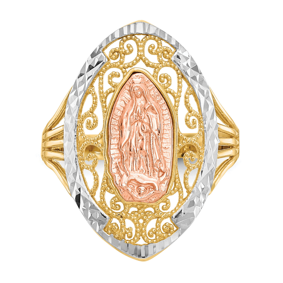 14K Two-tone w/White Rhodium Filigree Guadalupe Ring-K5121