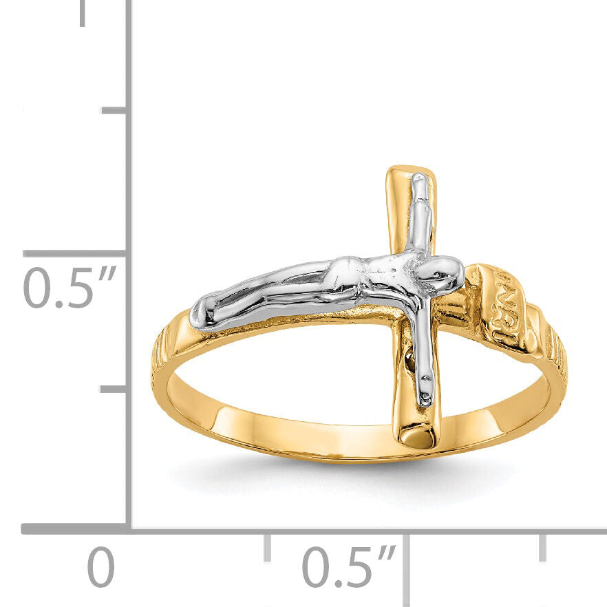 14k Two-tone Polished INRI Crucifix Ring-K5122