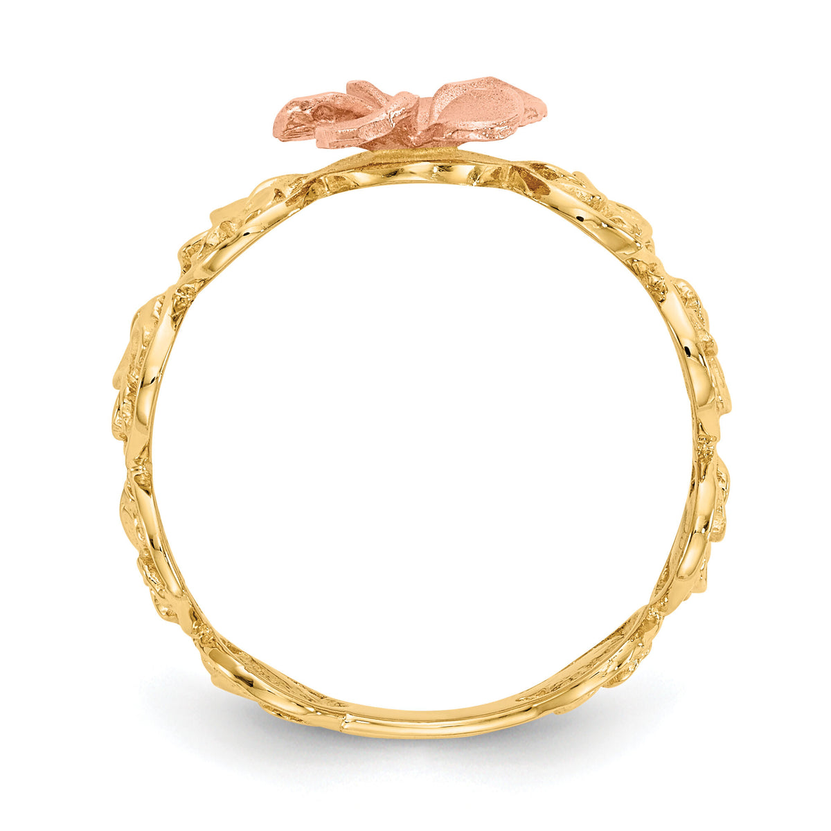 14k Yellow & Rose Gold Diamond-cut Plumeria Flower Ring-K5126