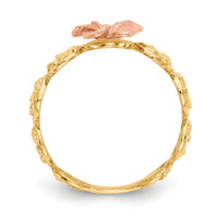 14k Yellow & Rose Gold Diamond-cut Plumeria Flower Ring-K5126