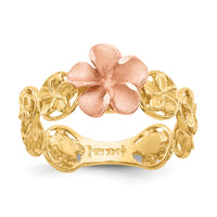 14k Yellow & Rose Gold Diamond-cut Plumeria Flower Ring-K5126