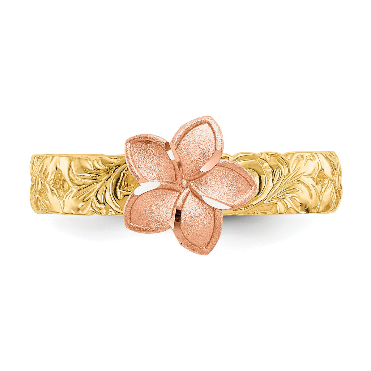 14K Two Tone Plumeria Baby Ring-K5128