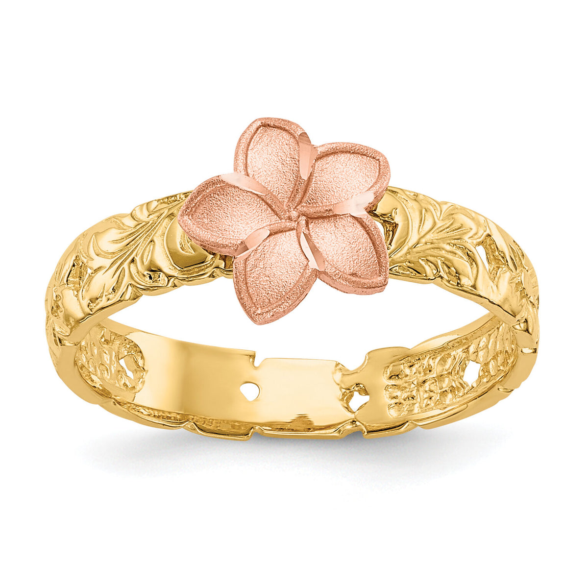 14K Two Tone Plumeria Baby Ring-K5128
