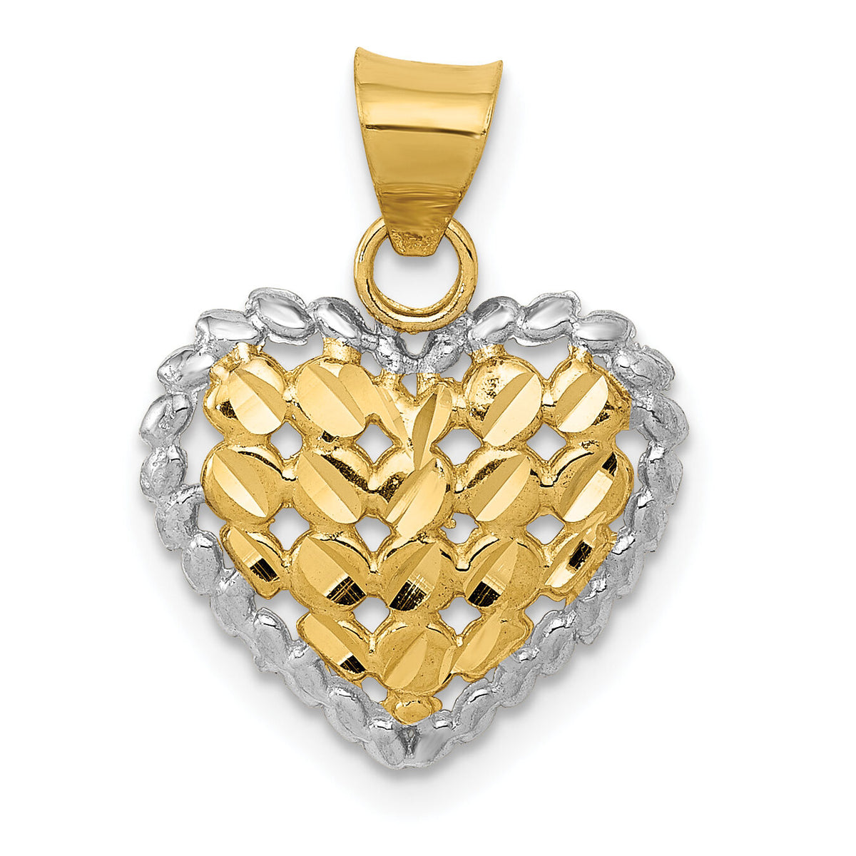 14K and White Rhodium Polished D/C Heart Pendant-K5144