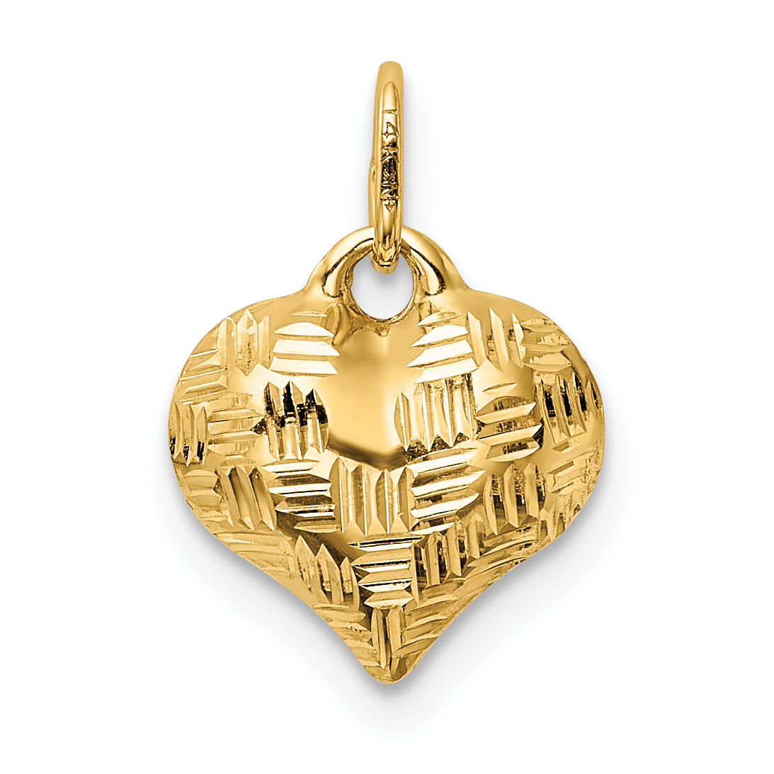 14K Polished Basket Weave Pattern 3-D Heart Pendant-K5145