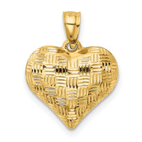 14K Polished Basket Weave Pattern 3-D Heart Pendant-K5146