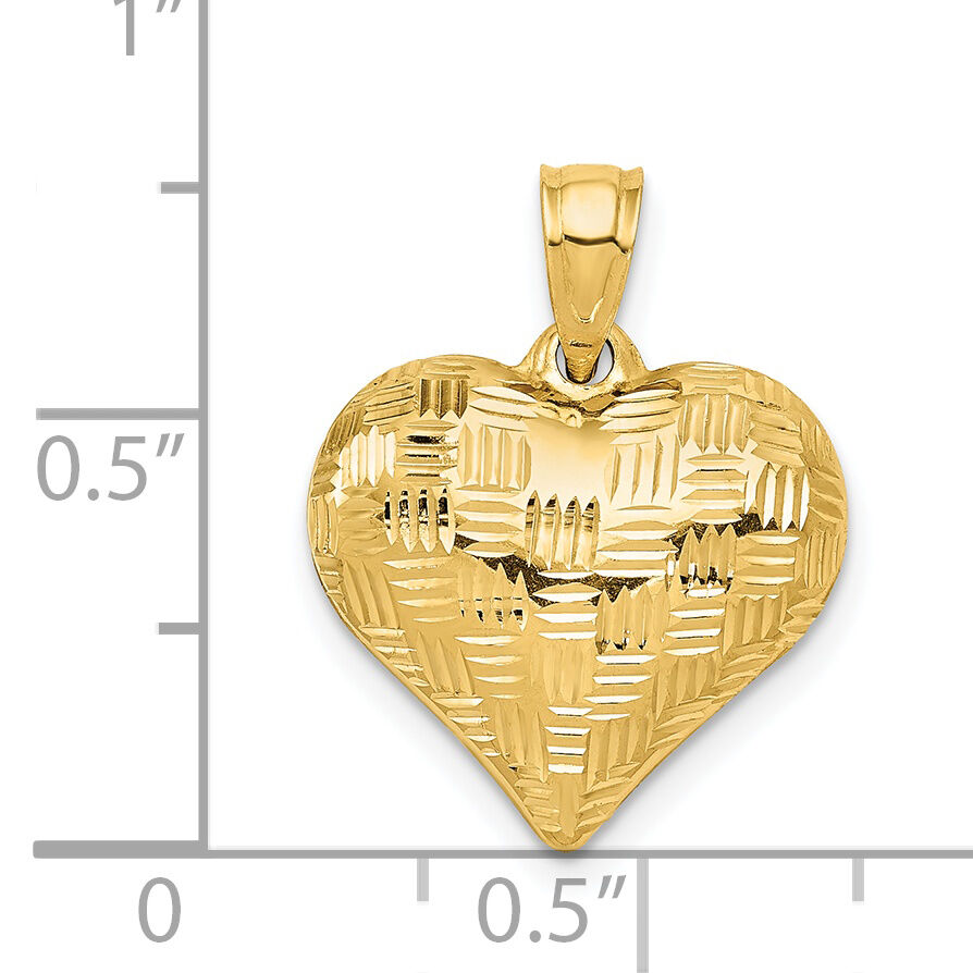 14K Polished Basket Weave Pattern 3-D Heart Pendant-K5146