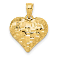 14K Polished Basket Weave Pattern 3-D Heart Pendant-K5146