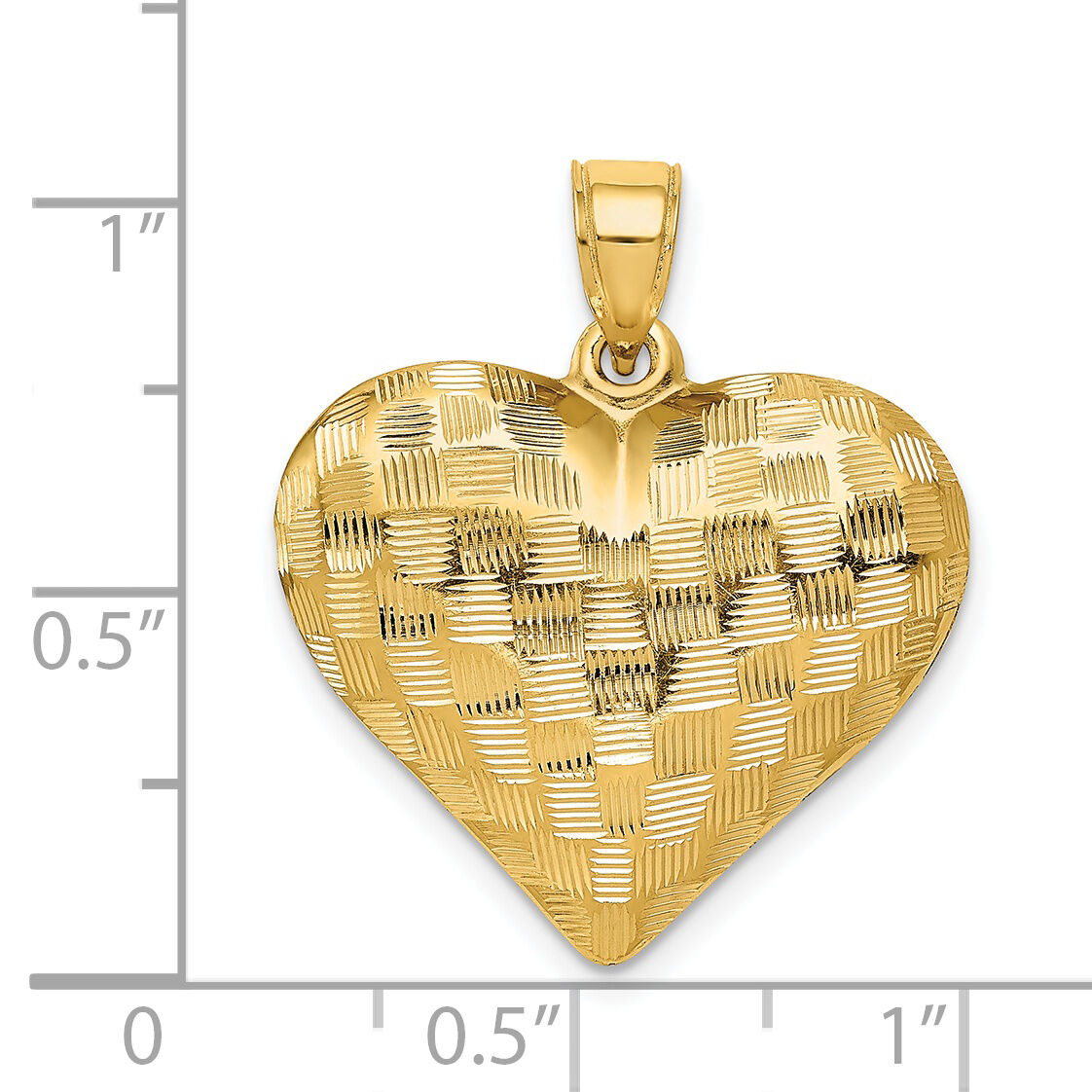 14K Polished Basket Weave Pattern 3-D Heart Pendant-K5147