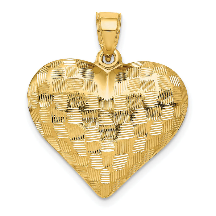 14K Polished Basket Weave Pattern 3-D Heart Pendant-K5147