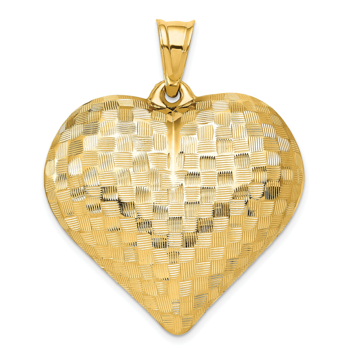 14K Polished Basket Weave Pattern 3-D Heart Pendant-K5148