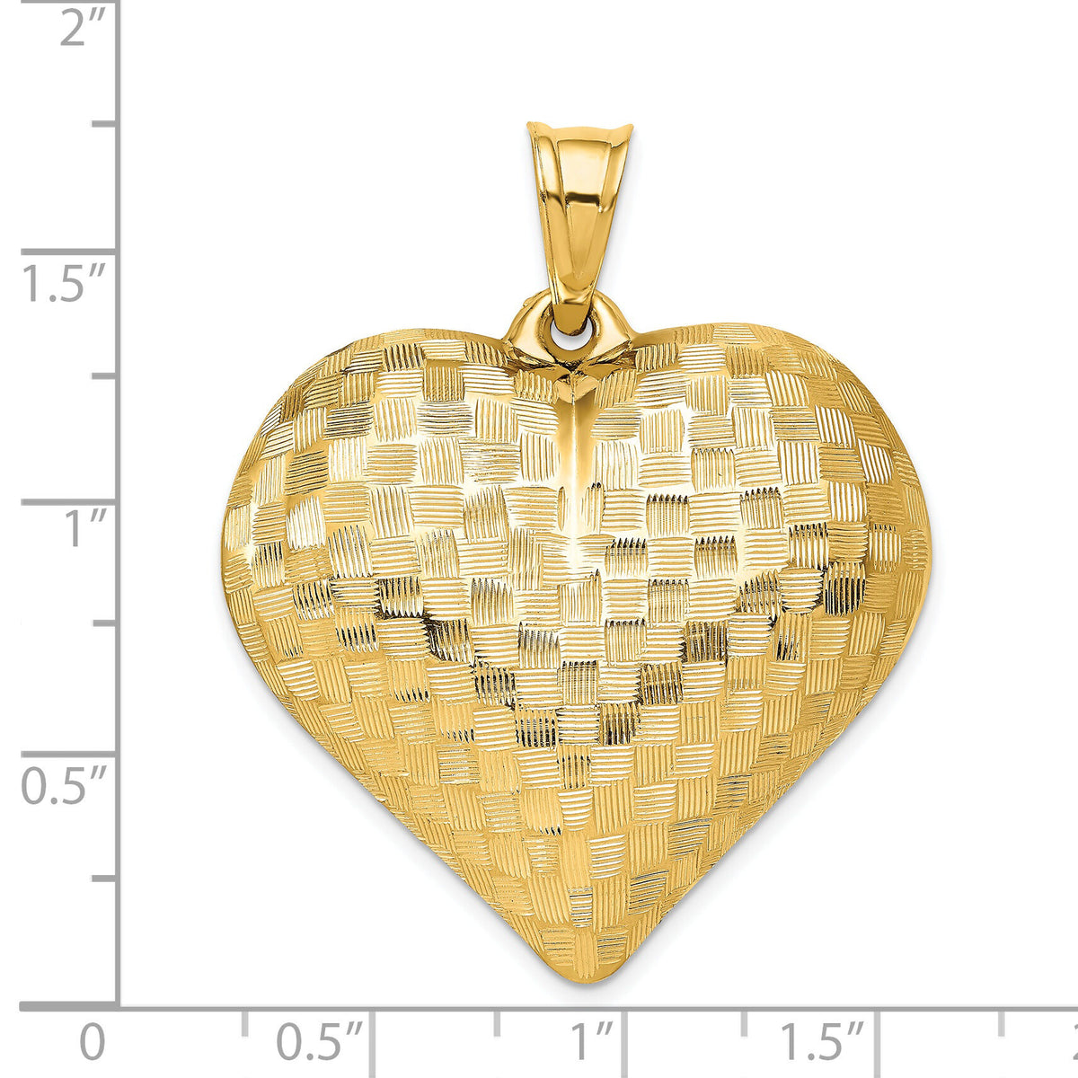 14K Polished Basket Weave Pattern 3-D Heart Pendant-K5148