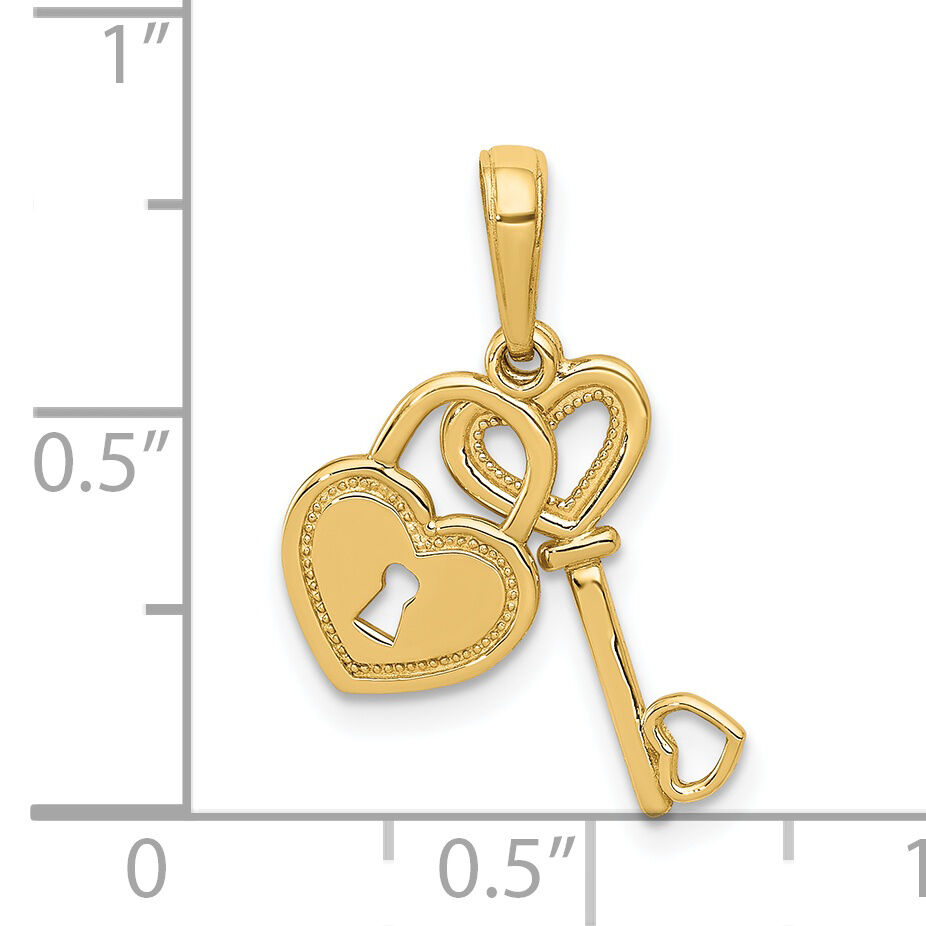 14K Polished Moveable Heart Key and Heart Lock Charm-K5150