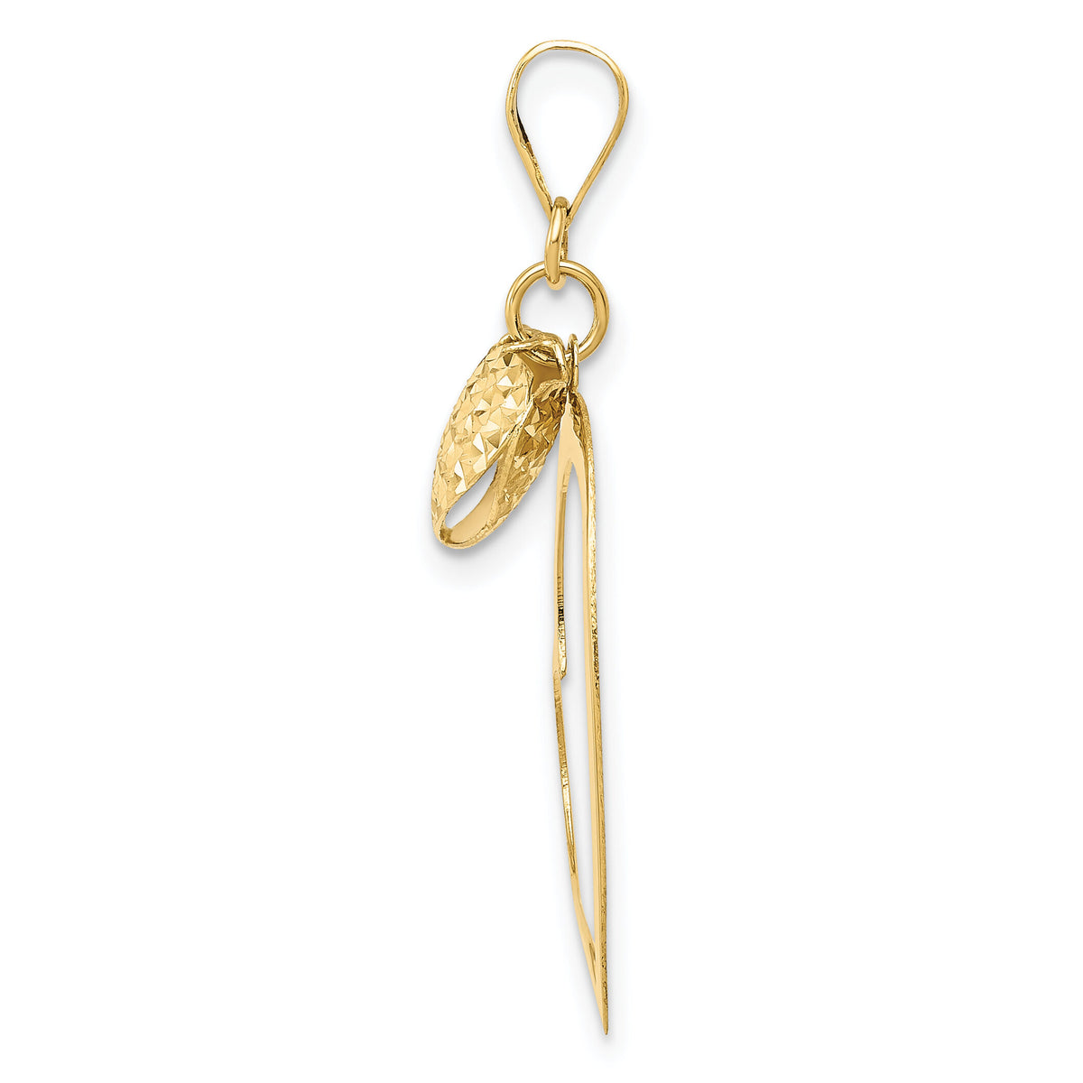 14K Polished and D/C Open and Puffed 3D Heart Pendant-K5152