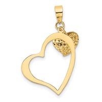 14K Polished and D/C Open and Puffed 3D Heart Pendant-K5152