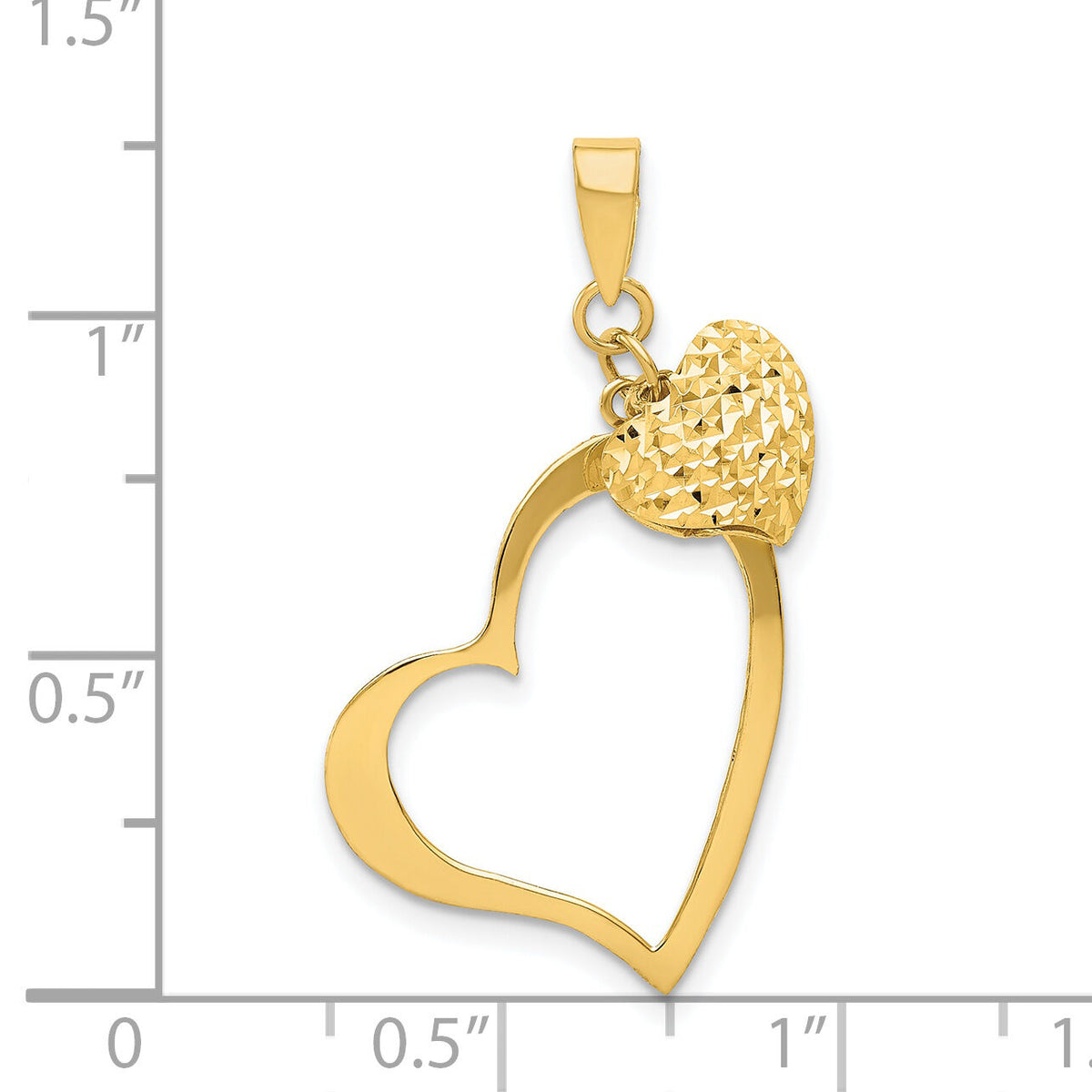 14K Polished and D/C Open and Puffed 3D Heart Pendant-K5152